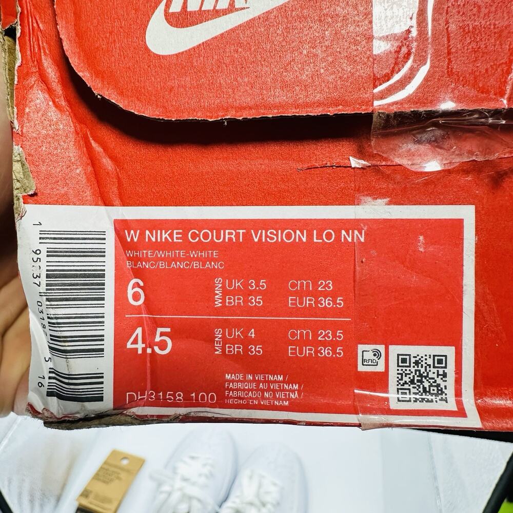 Nike Court Vision Low Women Triple White Casual Shoes (CD5434-100) | Size 6 - Picture 8 of 10